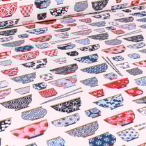 Tissu Coton imprimé Arty Bol ramen rouge sur fond Blanc - Au mètre