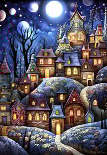 Puzzle 1000 pièces - Village Sous la Lune - Alipson Puzzle