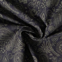 Tissu Toile de Coton Demi Natté Cachemire vert sur fond Bleu marine