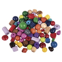 Perles en bois multicolores, 4 - 16 mm ø, boîte 1200 g