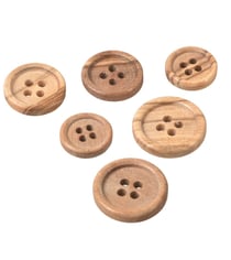 Lot de 6 boutons bois petit rebord 4 trous bois naturel