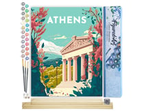 Peinture par Numéro Figured'Art - Affiche Vintage Athènes - Kit de Loisir Créatif DIY Numéro d'Art Complet - 40x50cm toile roulée + châssis en bois à monter