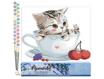 Peinture par Numéro Figured'Art - Chat et Cerises - Kit de Loisir Créatif DIY Numéro d'Art Complet - 40x50cm sans châssis en bois