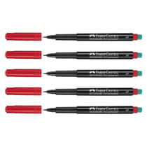 Lot de 5 marqueurs permanents pointe baguée métal S - FABER-CASTELL Multimark - Rouge