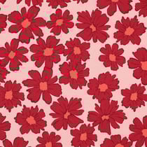 Tissu Sweat envers molletonné Cosmia fleurs Rouges sur fond Rose - Au mètre