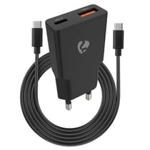 Nedis Chargeur GaN PD 30W avec Port USB-C et USB-A avec Cable USB-C vers USB-C Noir