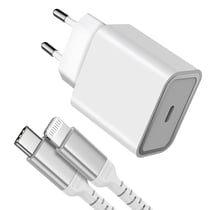 Force Power Chargeur Secteur 20W Power Delivery + Câble renforcé USB C/Lightning Blanc