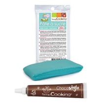 Stylo chocolat + Pâte à sucre bleu clair 100 g