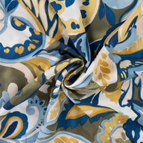 Tissu Viscose imprimé Floral baroque sur fond Vert olive