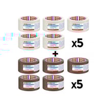 Lot de 10 rubans emballage adhésif 66m x 50mm transparent et havane