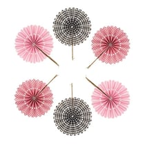 6 éventails en papier rose et noir