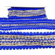 Bobine 10m Galon jacquard pompons Bleu roy 37mm