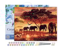 Peinture par Numéro Figured'Art avec Cadre - Eléphants au Coucher du soleil - Kit de Loisir Créatif Numéro d'Art - 40x50cm toile tendue sur châssis
