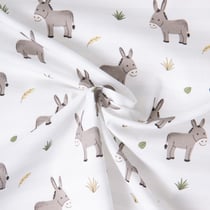 Tissu Coton imprimé enfants Anes sur fond Blanc