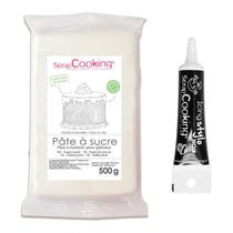 Pâte à sucre blanche 500 g + Stylo de glaçage noir
