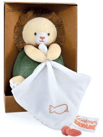 Peluche lion beige avec doudou mouchoir