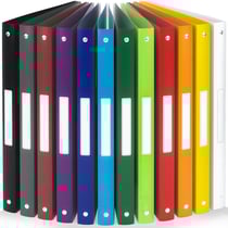 12x Classeur A4- 4 Anneaux- Dos 2,5 cm pour 100 feuilles- Étiquettes de Dos- PP- Souple- Résisitants à l'eau- Couleur Nature- ACROPAQ