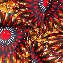 Tissu Wax africain n° 82107 Rouge et Noir sur fond Jaune or