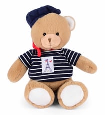 Ours en peluche marron avec marinière et beret – 28 cm - Doudou et Compagnie - Beige