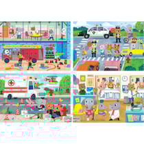 4 puzzles progressifs les pompiers - l'école - l'ambulance - a l'hôpital 20 - 40 - 60 - 80 pièces - educa 18903