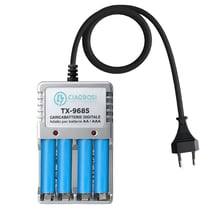 Avizar Chargeur de Piles Numérique AA et AAA 4 Canaux Prise 220V AC 150mA Gris