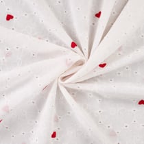 Tissu Voile de Coton brodé ajouré Coeurs rouges sur fond Blanc