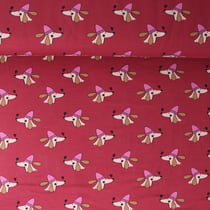 Tissu Sweat léger French Terry Capucine chiens rigolos sur fond Framboise
