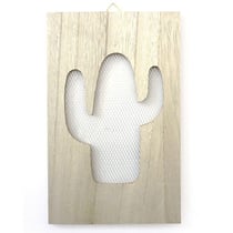 Tableau en bois déco grillage cactus - 15 x 24 cm