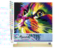 Peinture par Numéro Figured'Art - Chat en Pop Art - Kit de Loisir Créatif DIY Numéro d'Art Complet - 40x50cm toile roulée + châssis en bois à monter