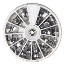 Rivets Hotfix, différ. tailles 3 - 10 mm, argent, boîte de rangement 560 pièces