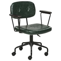 Chaise de Bureau Vert Foncé en Cuir PU Hauteur Réglable Fauteuil Pivotant pour Espace de Travail Rétro Traditionnel Home Office