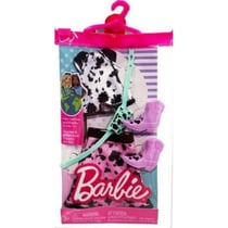 Mattel - hjt18 - habit barbie - accessoire poupee - jupe rose et noir + sac banane + chaussures - vetement poupee