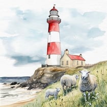 Lot de 4 serviettes en papier découpage collage 33 cm MER PHARE MOUTON M 118