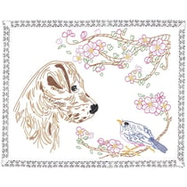 LUC - Kit napperon à broder chien et oiseau