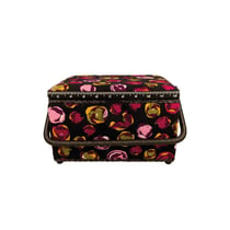 Boîte à couture 18,5x26x16cm bulles fuchsia fonds noir