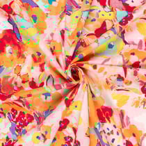 Tissu Coton stretch imprimé Fleuris aquarelle sur fond Rose