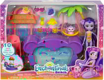 Coffret enchantimals sunshine beach : piscine en forme de singe + poupee et animal - figurine 15 cm - 10 pieces - mattel htw73