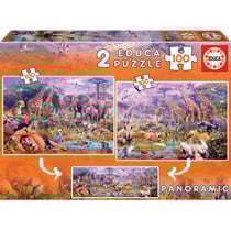 Puzzle panoramique - Les animaux sauvages - Jungle - 2 modèles de 100 pièces