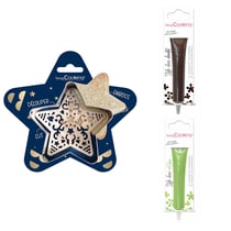 Kit pour biscuit en relief Étoile + 2 Stylos au chocolat marron et vert clair
