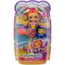 Enchantimals sunshine beach poupee trippi toucan et oiseau canopy - figurine 15 cm - animal - mattel hrx83