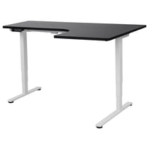 Bureau d'Angle à Droite Noir et Blanc en Acier 160 x 59 cm Forme en L Réglable Electriquement Style Moderne