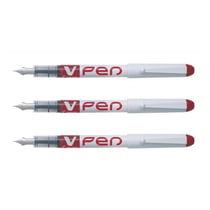 Lot de 3 Stylo plume jetable PILOT - V-Pen - Rouge - Pointe moyenne