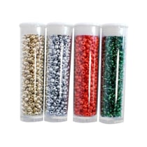 MégaCréa DIY - Perle Rocaille 4 tubes 8 g Doré Argenté Rouge Vert