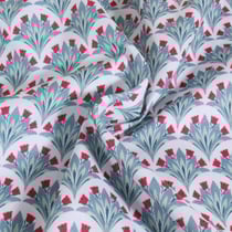 Tissu Popeline de Coton imprimé Motif indien bleu sur fond Blanc