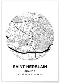 Affiche Carte Saint Herblain | A3 : 29,7x42cm