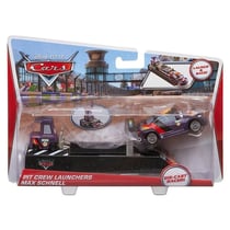 Vehicule cars max schnell + equipe de stand max schnell + lanceurs - voiture miniature - mattel - bgf10