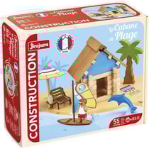 La Cabane de Plage 55 Pieces - Jeu de Construction en Bois Naturel, Tapis et Accessoires Inclus, 22x18,5x8,5 cm