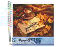 Peinture par Numéro Figured'Art - Thé et livre en Automne - Kit de Loisir Créatif DIY Numéro d'Art Complet - 40x50cm sans châssis en bois
