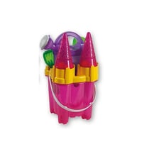 Seau de plage garni château fort 7 piéces rose paillettes - androni - jeux de sable