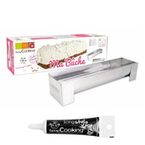 Moule en inox pour bûche de Noël + Stylo de glaçage noir